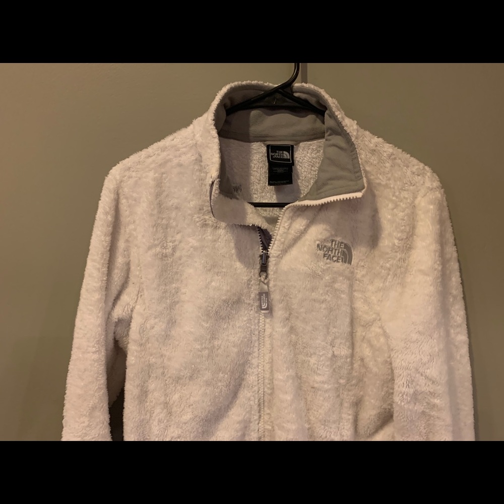 North Face white fuzzy coat size XS